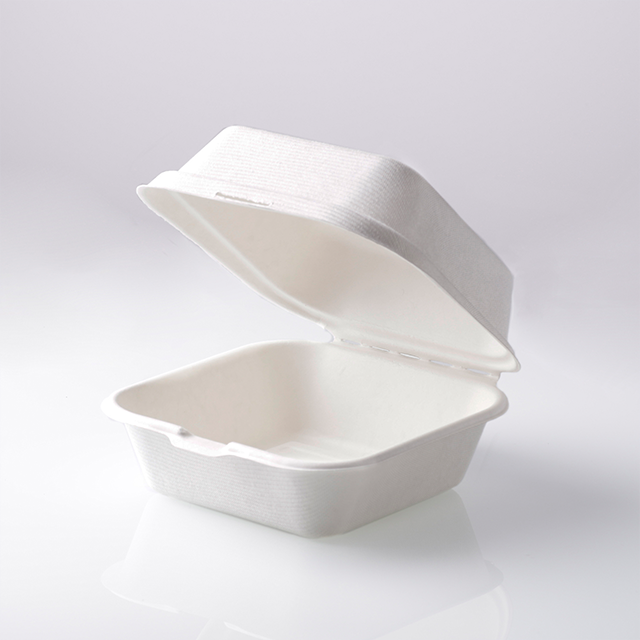 6.1"x5.98"xH3.07" (fold) Biodegradable Compostable Bagasse Pulp Burger Box