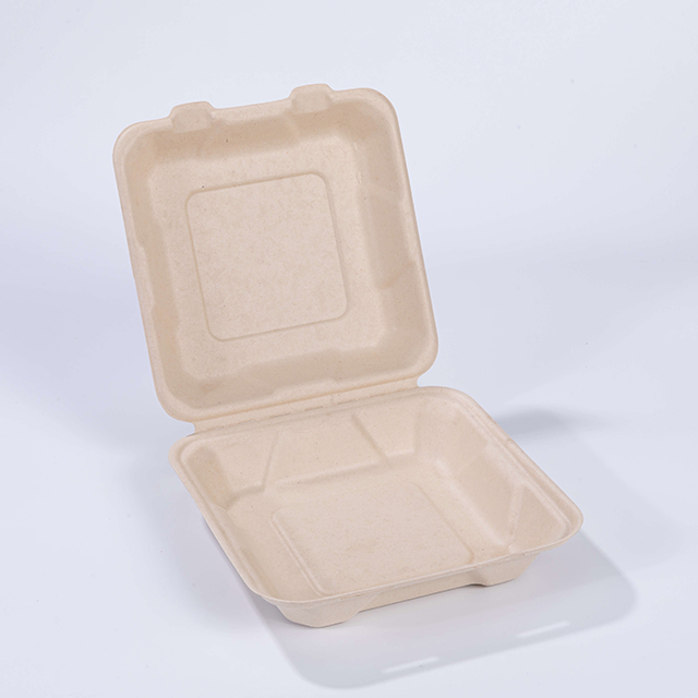 8.07"x8.07"xH2.56" (fold) Biodegradable Compostable Fiber Take Out Hinged Container