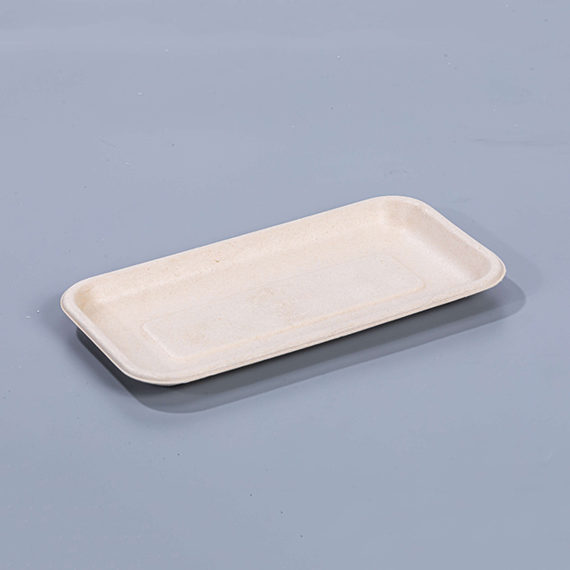 8.35"x4.33"xH0.59" Disposable Compostable Bagasse Pulp Meat And Vegetable Tray