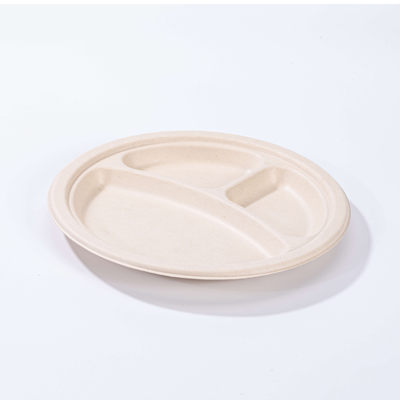 Ø8.86"xH0.77" 3 Compartment Biodegradable Compostable Fiber Round Plate