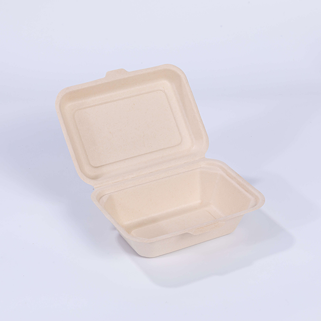 600ml 7.2"x5.31"xH2.56" (fold) Compostable Sugarcane Pulp To Go Hinged Lunch Box