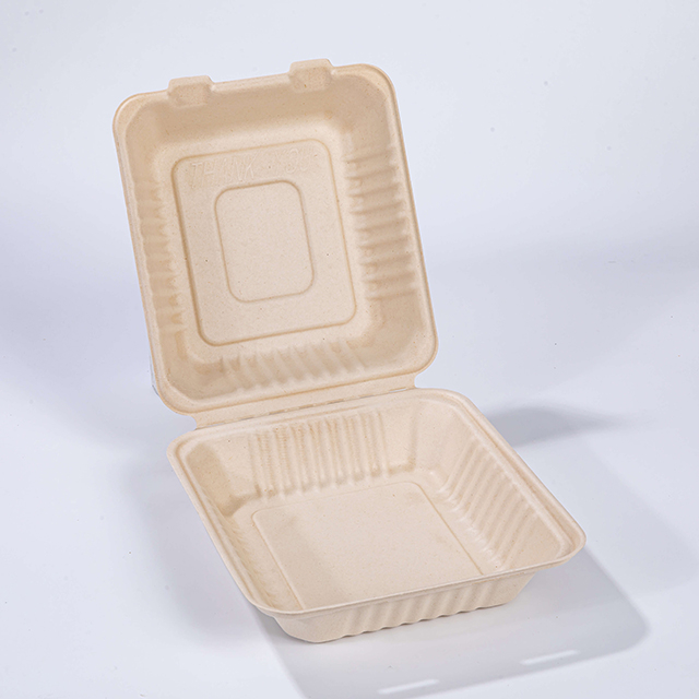 8.66"x7.87"xH3.03" (fold) Disposable Biodegradable Compostable Sugarcane To Go Clamshell Container