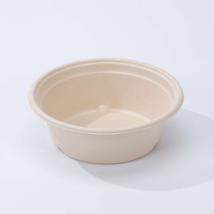 900ml Ø7.09"xH2.36" Disposable Compostable Bagasse Fiber Bowl with Lid