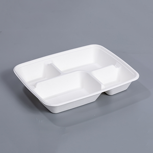 11.02"x8.66"xH1.77" 4 Compartment Disposable Compostable Bagasse To Go Tray with Lid