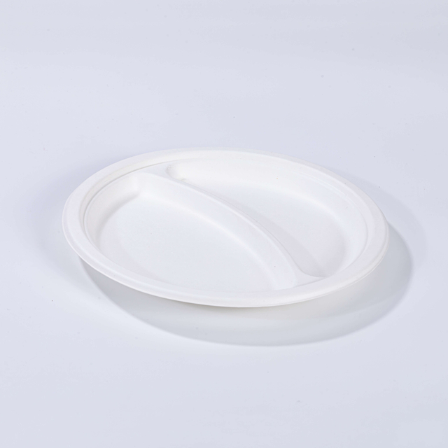 Ø8.86"xH0.77" 2 Compartment Disposable Compostable Sugarcane Pulp Round Plate