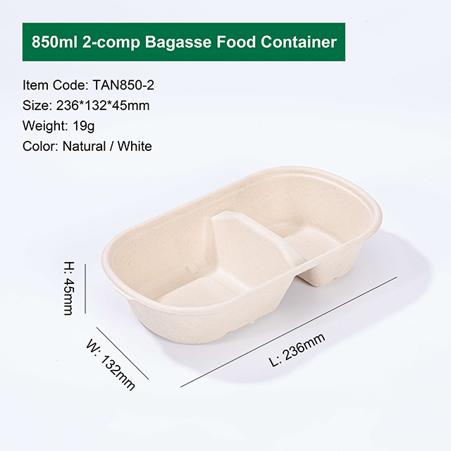 2 Compartment Compostable Sugarcane Fiber To Go Food Containers with Lid