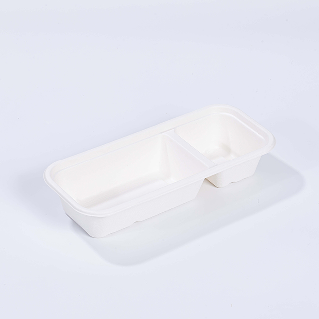 500ml Rectangle 3 Compartment Minimalist Compostable Sugarcane Pulp Takeaway Food Containers with Lid