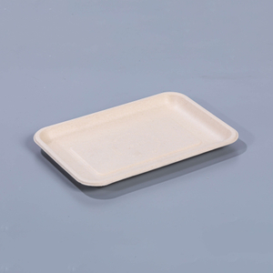 7.87"x5.51"xH0.59" Compostable Sugarcane Pulp Meat And Vegetable Tray