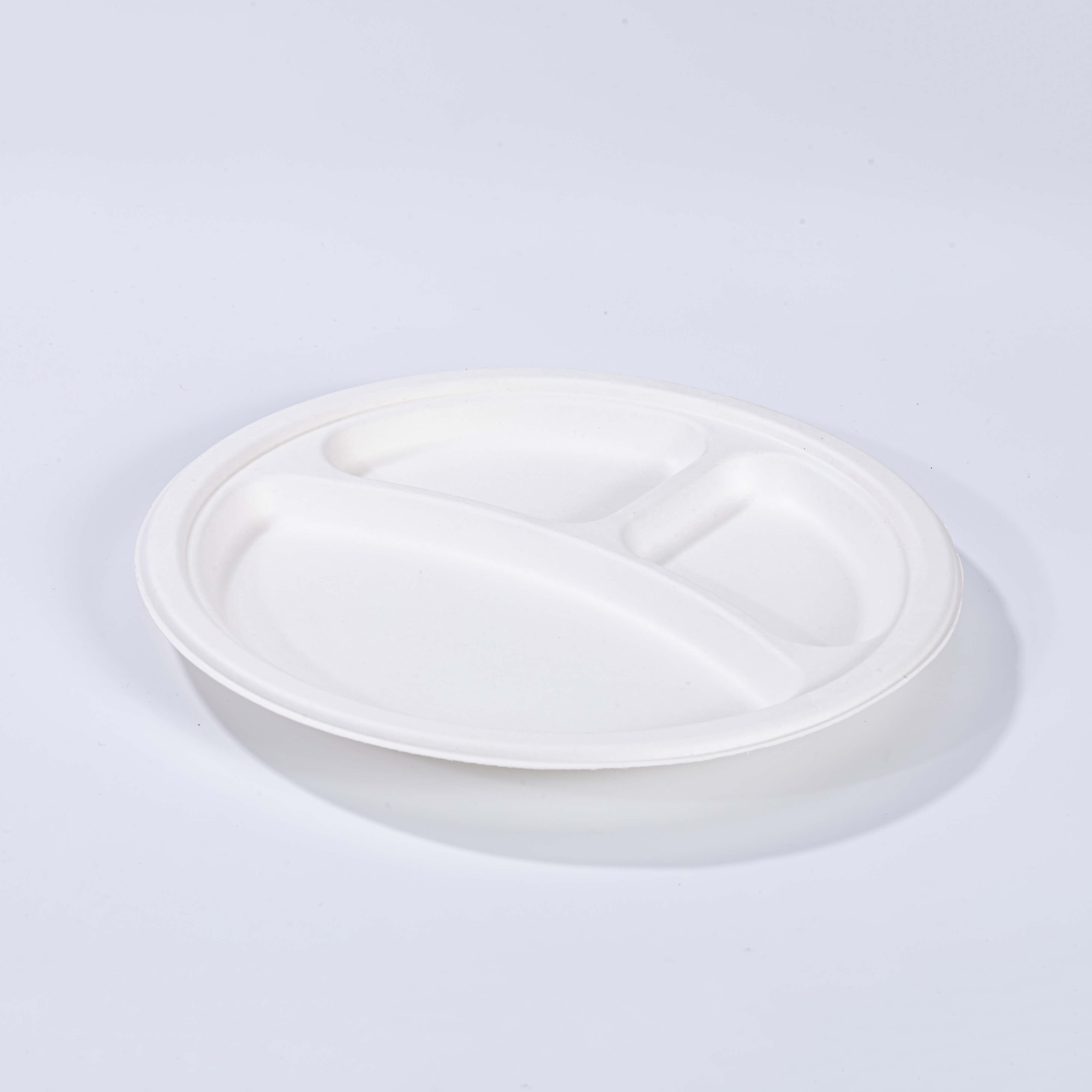 Ø10.16"xH1" 3 Compartment Compostable Bagasse Fiber Round Plate