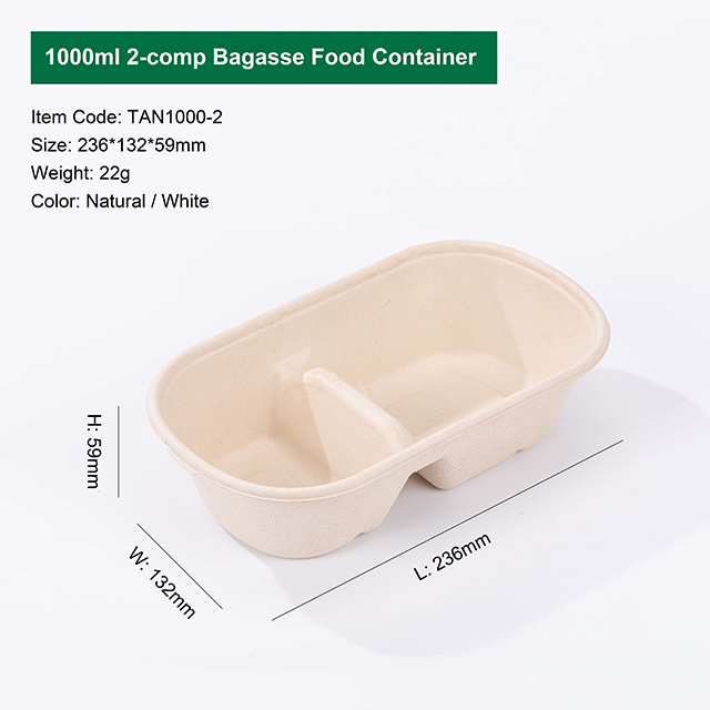 2 Compartment Compostable Sugarcane Fiber To Go Food Containers with Lid