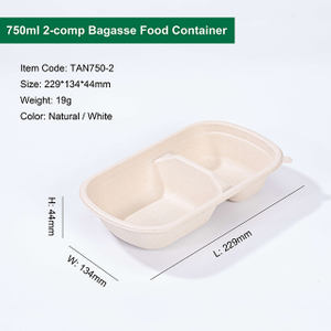 2 Compartment Compostable Sugarcane Takeaway Lunch Boxes with Lid