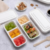 500ml Rectangle 3 Compartment Minimalist Compostable Sugarcane Pulp Takeaway Food Containers with Lid