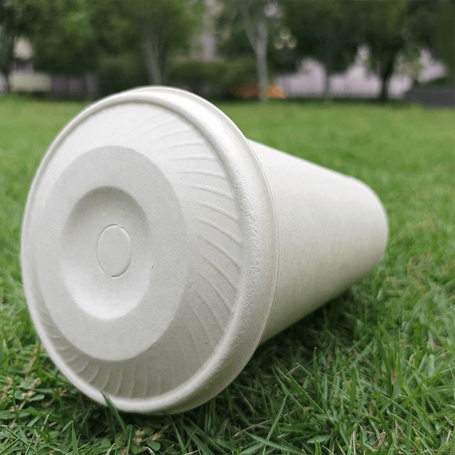 Compostable Bagasse Pulp Flat Cup Lid with Straw Hole for Cold Drink