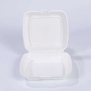 9.06"x7.92"xH2.85" (fold) Disposable Biodegradable Compostable Bagasse Fiber Take Out Clamshell Container