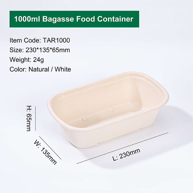 Sugarcane Fiber Lid for 750ml And 1000ml Sugarcane Bagasse Takeaway Lunch Box