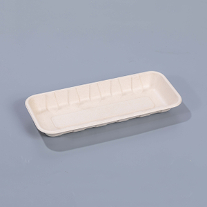 10.24"x4.53"xH1.18" Disposable Biodegradable Compostable Bagasse Fiber Meat And Vegetable Tray