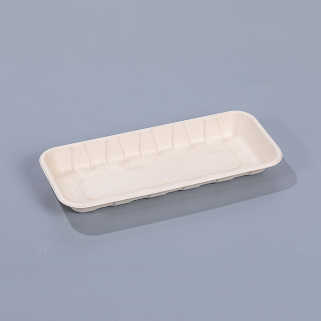 10.24"x4.53"xH1.18" Disposable Biodegradable Compostable Bagasse Fiber Meat And Vegetable Tray