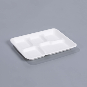 10.24"x8.27"xH0.98" 5 Compartment Disposable Compostable Bagasse Pulp Lunch Tray