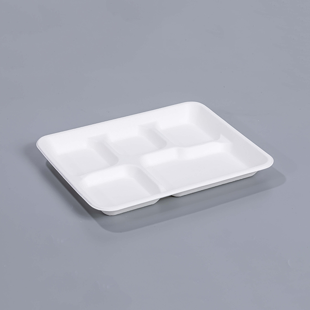 10.24"x8.27"xH0.98" 5 Compartment Disposable Compostable Bagasse Pulp Lunch Tray