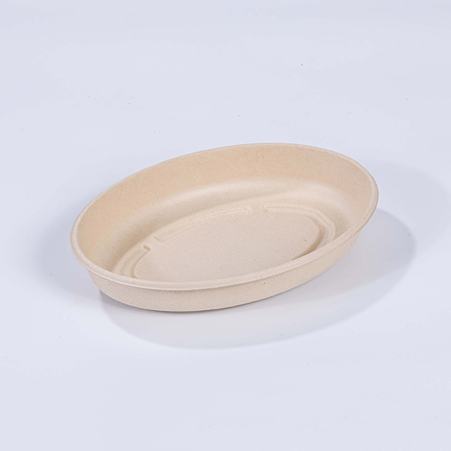 26oz 9.29"x6.65"xH1.6" Disposable Biodegradable Compostable Sugarcane Pulp Oval Bowl with Lid