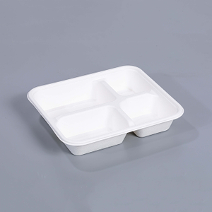 9.25"x7.87"xH1.85" 4 Compartment Disposable Biodegradable Compostable Bagasse Pulp Bento Box with Lid