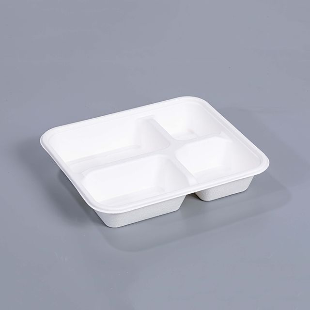 9.25"x7.87"xH1.85" 4 Compartment Disposable Biodegradable Compostable Bagasse Pulp Bento Box with Lid