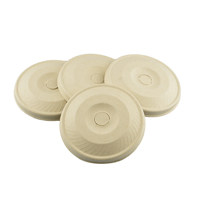 Compostable Bagasse Pulp Flat Cup Lid with Straw Hole for Cold Drink