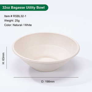 32oz Disposable Compostable Sugarcane Pulp Ramen Bowl with Lid