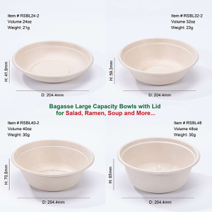 Large Capacity Compostable Bagasse Fiber Bowls with Lid